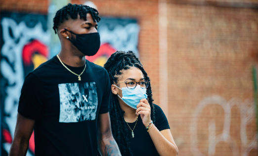 Youths wearing masks