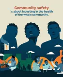 a Community Safety illustration shows people gardening, studying, and voting
