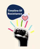 Timeline of Resistance graphic showing a raised fist with a heart symbol