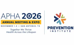 APHA 2026 Annual Meeting & Expo logo in blue and gold, featuring a camera aperture design within the zero.