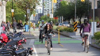bicyclists riding in a bike lane