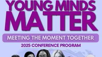 Young Minds Matter 2025 conference banner with diverse youth and the theme “Meeting the Moment Together” centered on connection and wellbeing