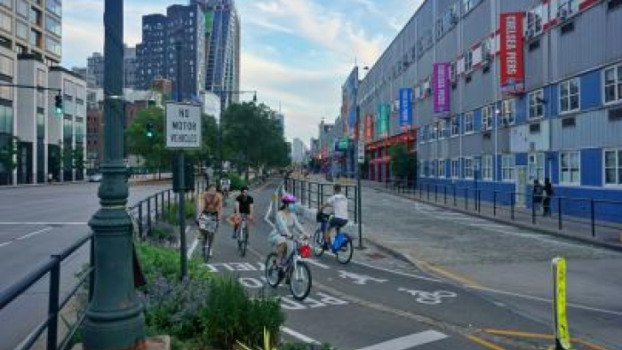 bicyclists riding in a bike lane